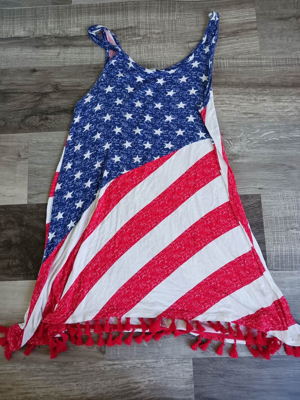 Sleeveless American Flag Tassel Tank Top - Red, White & Blue